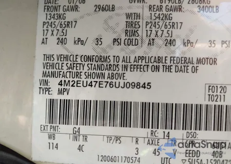 2006 Mercury Mountaineer Luxury из США, поврежденный, VIN 4M2EU47E76UJ09845